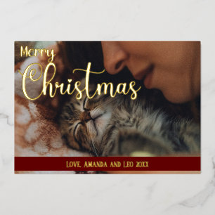 Pet photo foil holiday card