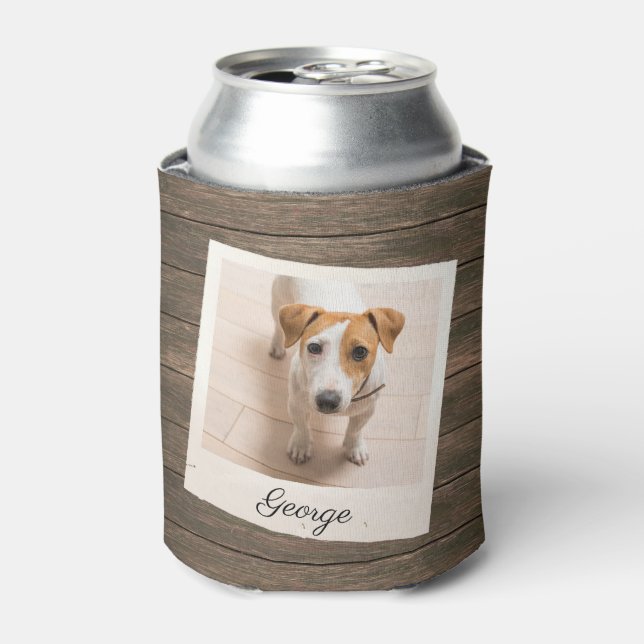 Pet Photo Frame Rustic Wood Personalised Can Cooler (Can Front)