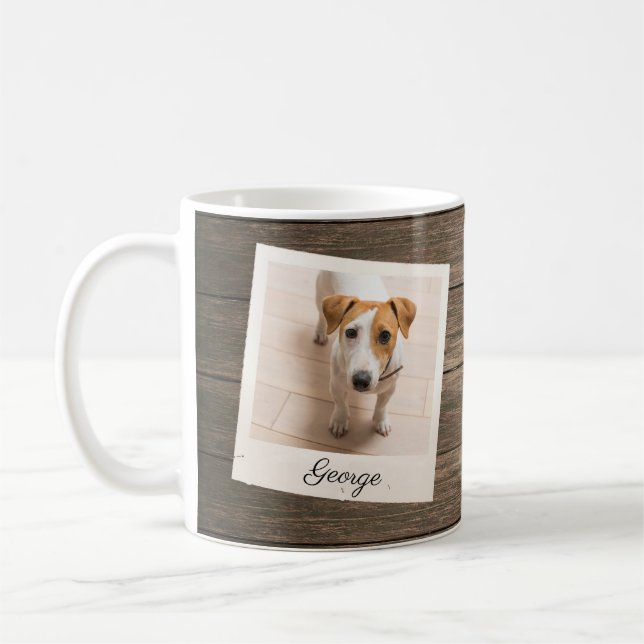Pet Photo Frame Rustic Wood Personalised Coffee Mug (Left)