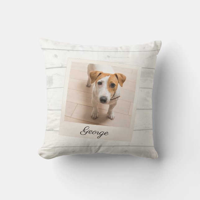 Pet Photo Frame Rustic Wood Personalised Cushion (Front)