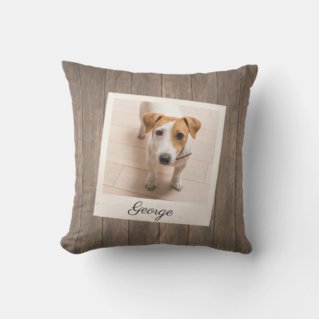 Pet Photo Frame Rustic Wood Personalised Cushion (Front)