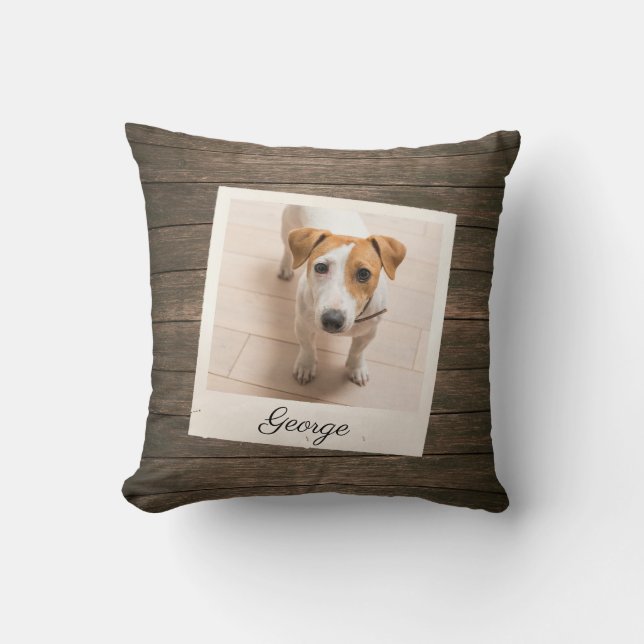 Pet Photo Frame Rustic Wood Personalised Cushion (Front)