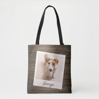 Pet Photo Frame Rustic Wood Personalised Tote Bag