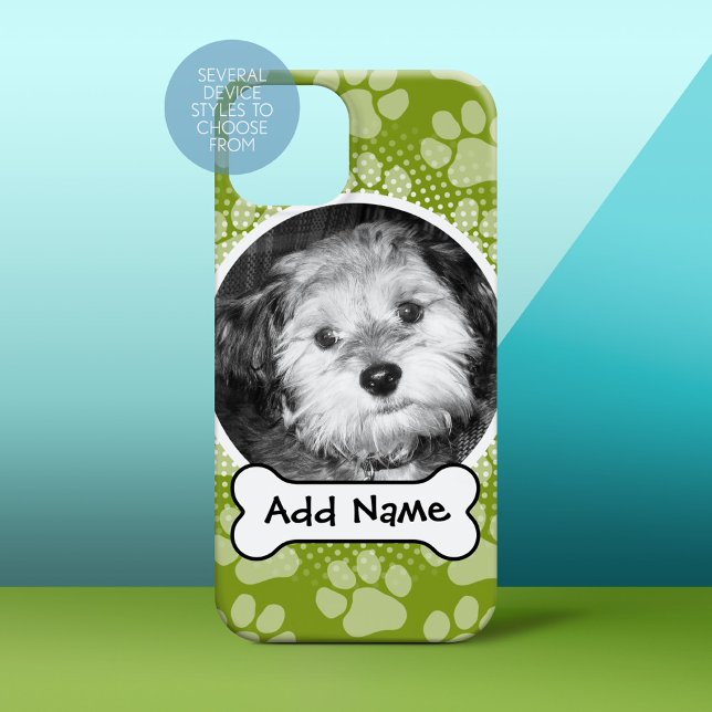 Pet Photo Frame with Paw Prints and Dog Bone Case-Mate iPhone Case (Personalized Phone Case)
