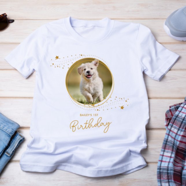 Pet Photo Gold Stars Dog Birthday Personalised T-Shirt (Creator Uploaded)