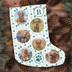 Pet Photo Green Glitter Paw Prints Dog Small Christmas Stocking