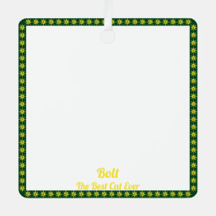 Pet Photo Green Gold Border Name Saying Ornament