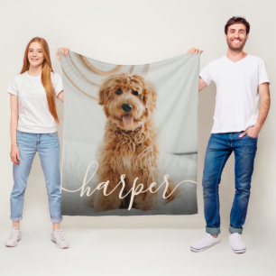 Pet Photo & Handwritten Script Name Fleece Blanket
