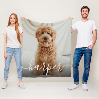 Pet Photo & Handwritten Script Name Fleece Blanket