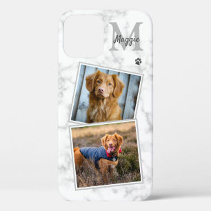 Pet Photo Marble Monogram Initial Name 2 Cat Dog iPhone 12 Case