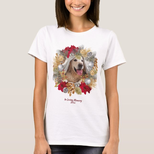 PET PHOTO MEMORIAL Customisable Christmas Wreath T-Shirt (Front)