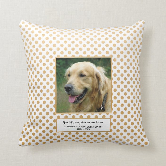 Pet Photo Memorial Keepsake faux gold dot Cushion Zazzle.co.uk