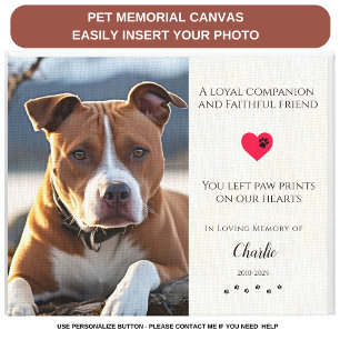 Pet Photo Memorial  Pet Loss Quote Personalised Canvas Print