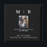 Pet Photo Monogram Black Save the Date Wedding Magnet<br><div class="desc">Simple & Sleek Black with Black Monogram Save the Date.  Wedding. First and Last Names.  Couple with pet photo.  Pet included in invitation.  Magnet.</div>