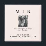 Pet Photo Monogram Blush Save the Date Wedding Magnet<br><div class="desc">Simple & Sleek Black with Cream Monogram Save the Date.  Wedding. First and Last Names.  Couple with pet photo.  Pet included in invitation.  Magnet.  Black and white filter applied to photo.  You may remove that.</div>