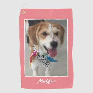 Pet Photo & Name, Customise, Coral & White Golf Towel