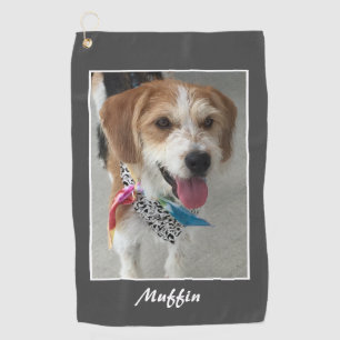 Pet Photo & Name, Customise, Dark Grey & White Golf Towel