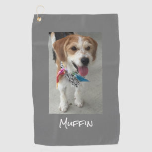 Pet Photo & Name, Customise, Grey Golf Towel