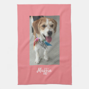 Pet Photo or Child's Photo & Name, DIY, Peach Tea Towel