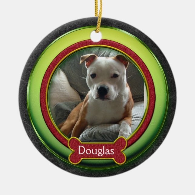 Pet Photo Ornament Red Green Christmas (Front)
