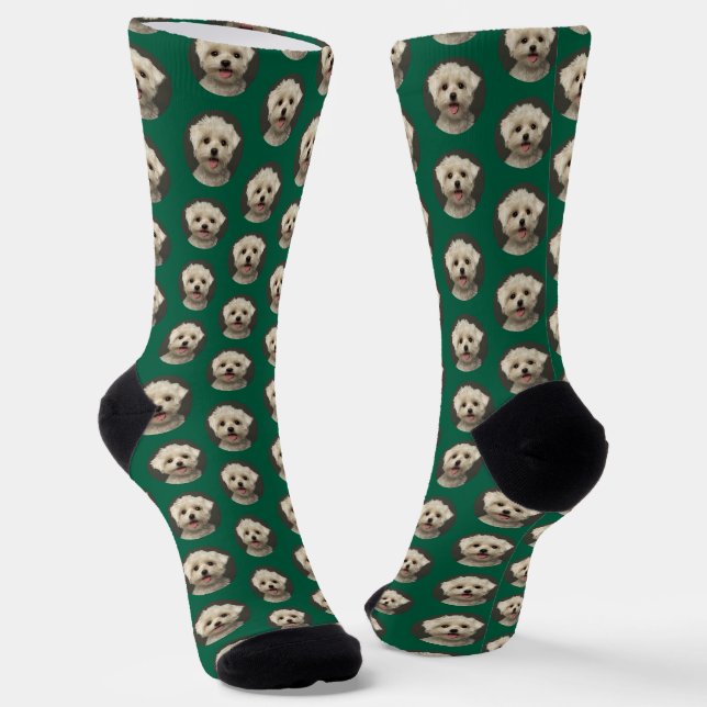 Pet Photo Pattern Kelly Green Cute  Socks (Angled)