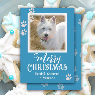Pet Photo Paw Prints Merry Christmas Cards