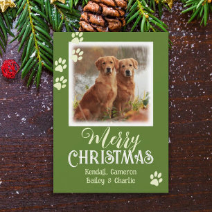 Pet Photo Paw Prints Merry Christmas Cards
