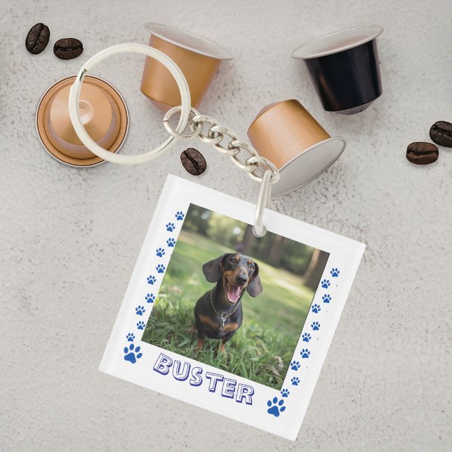 Pet Photo Paws Blue Personalise Key Ring (Creator Uploaded)