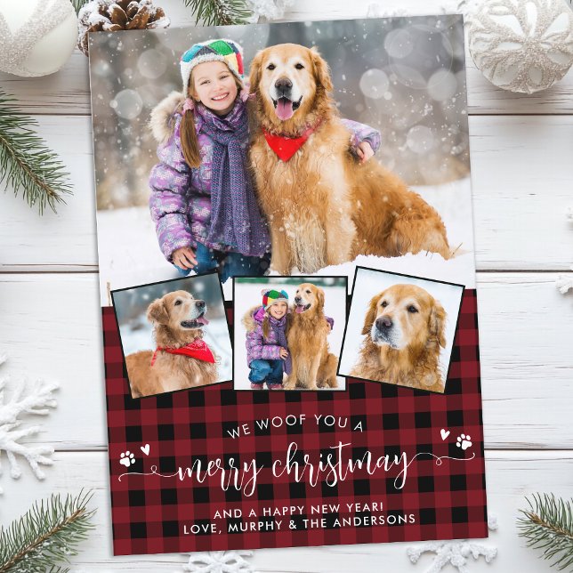 Pet Photo Personalised 4 Woof You Merry Christmas Holiday Card (Creator Uploaded)