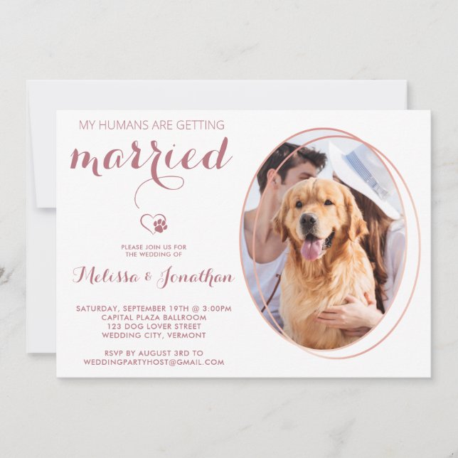 Pet Photo Personalised Dog Wedding Rose Gold Invitation (Front)