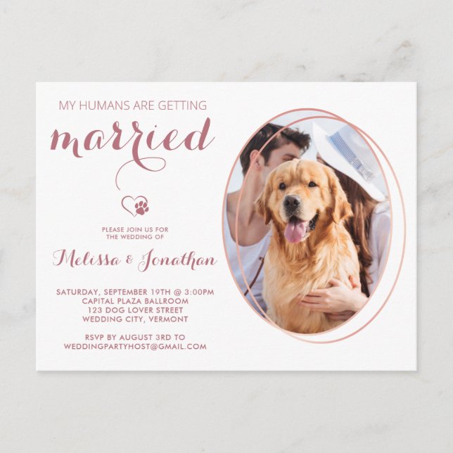 Pet Photo Personalised Dog Wedding Rose Gold  Invitation Postcard (Front)