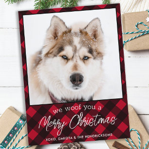 Pet Photo Personalised Red Plaid Merry Christmas Holiday Postcard