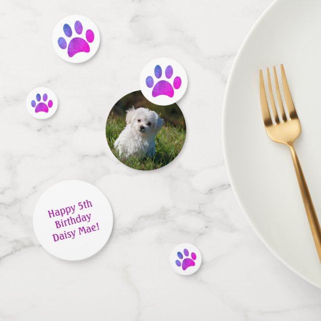 Pet Photo Purple Pink Paw Prints Birthday Party Confetti (Group)