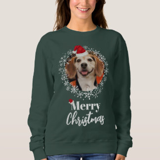 Pet Photo Red Santa Hat Dark Green Christmas Sweatshirt
