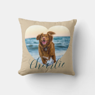 Pet Photo Script Beige Cute Heart Personalized Dog Cushion