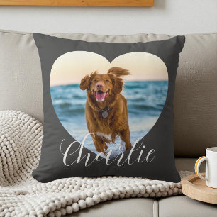 Pet Photo Script Grey Cute Heart Personalised Dog Cushion