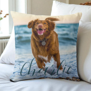Pet Photo Script Name Modern Personalized Dog Cushion