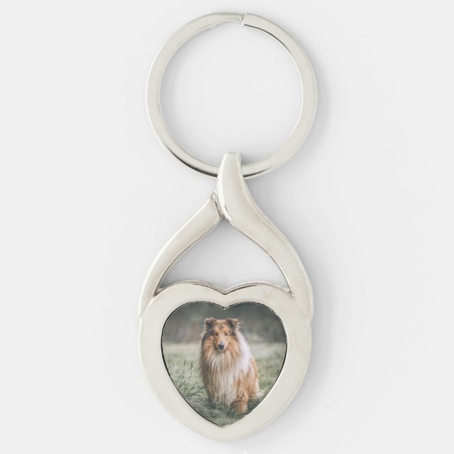 Pet Photo Twisted Heart Metal Keychain (Front)