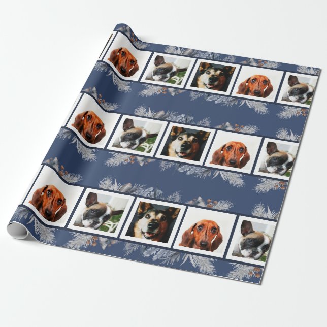 Pet Photo Watercolor Winter Themed Wrapping Paper (Unrolled)