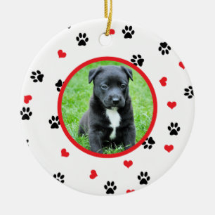pet photo with cute sweet paw and heart pattern ceramic tree decoration