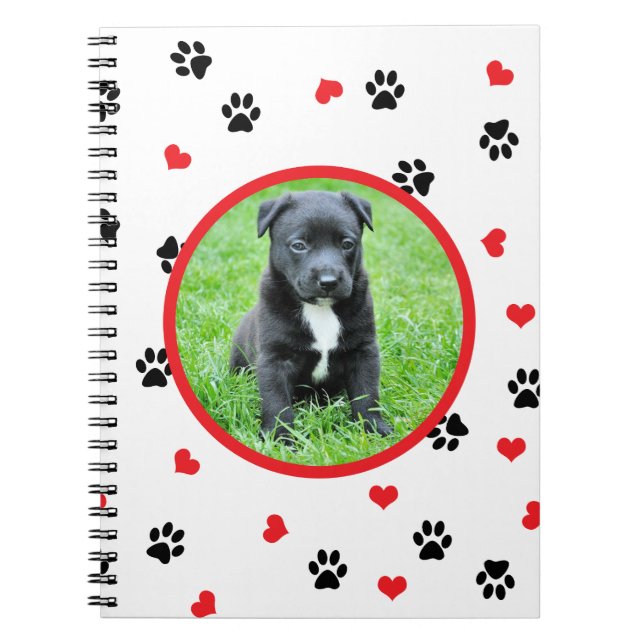pet photo with cute sweet paw and heart pattern notebook (Front)