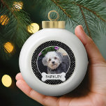 Pet Photo with Dog Bone - black white polka Ceramic Ball Christmas Ornament<br><div class="desc">Add your favourite animal photo!</div>