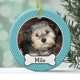 Pet Photo with Dog Bone - Double Sided Ceramic Tree Decoration