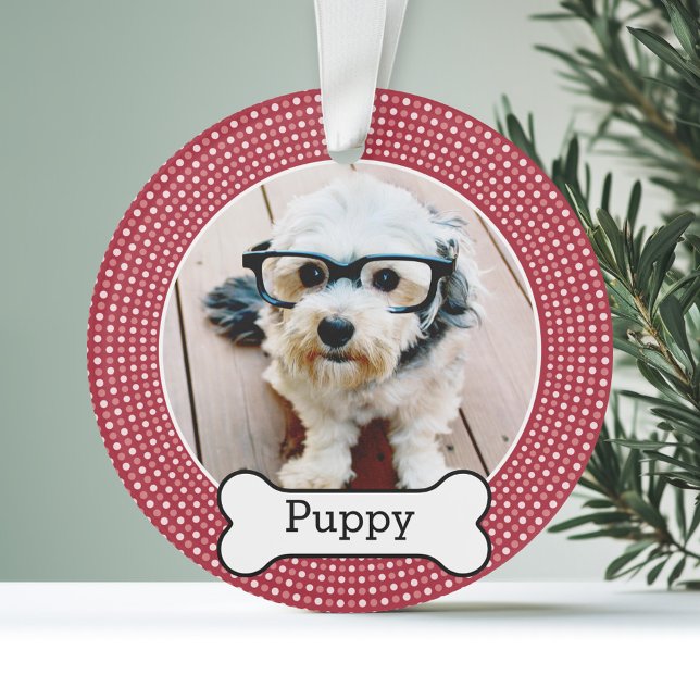 Pet Photo with Dog Bone - Double Sided Ornament (Personalized Photo Ornament - Pet Theme)