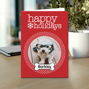 Pet Photo with Dog Bone - Happy Holiday Card
