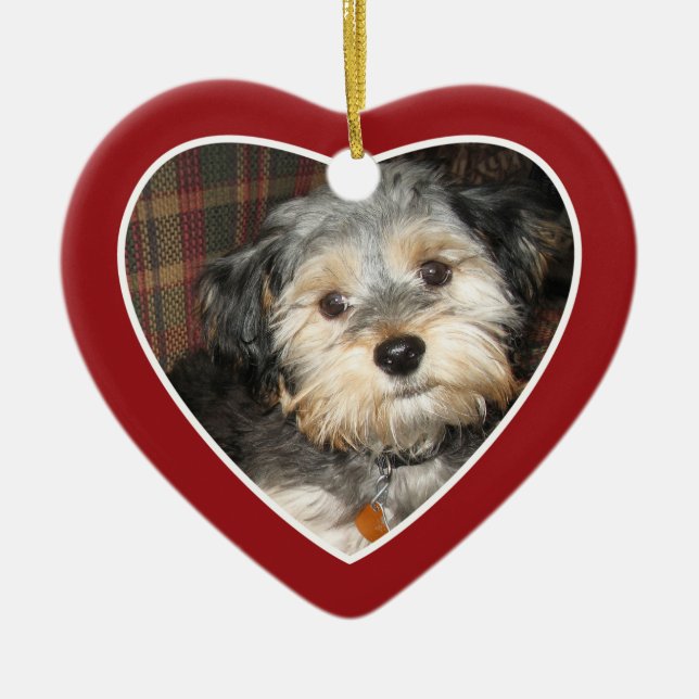 Pet Photo with Dog Bone - Heart Double Sided Ceramic Tree Decoration (Front)