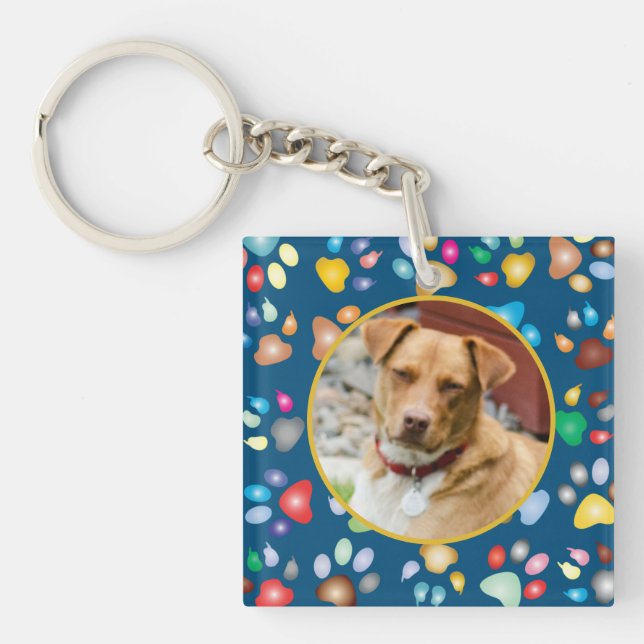 Pet Photo with Paw Prints Key Ring (Front)