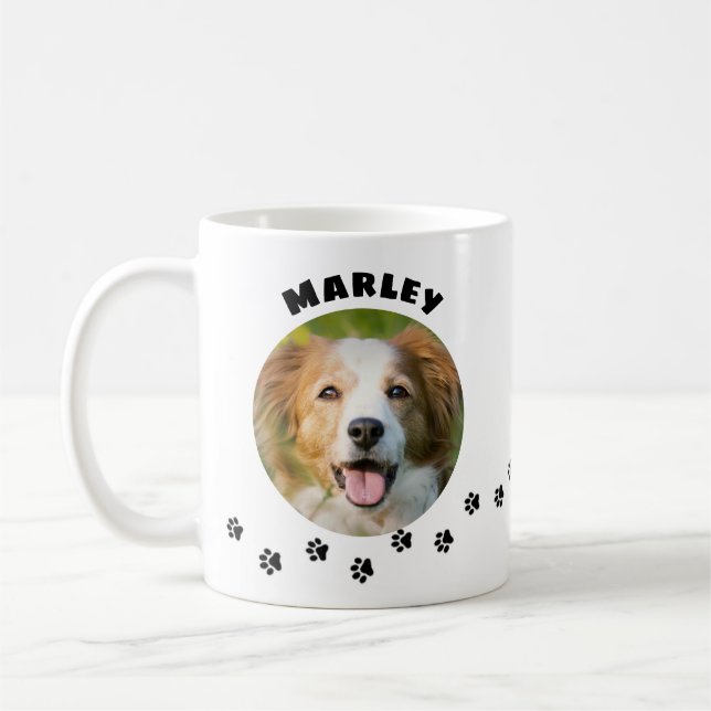 Pet Photo with Paw Prints Trail for Cat and Dog Coffee Mug (Left)