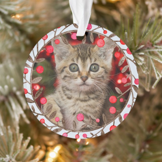 Pet Photo + Year & Watercolor Reindeer Pastel Blue Ornament (Tree)