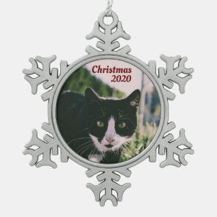 Pet Photograph, Christmas 2020, Personalised Snowflake Pewter Christmas Ornament